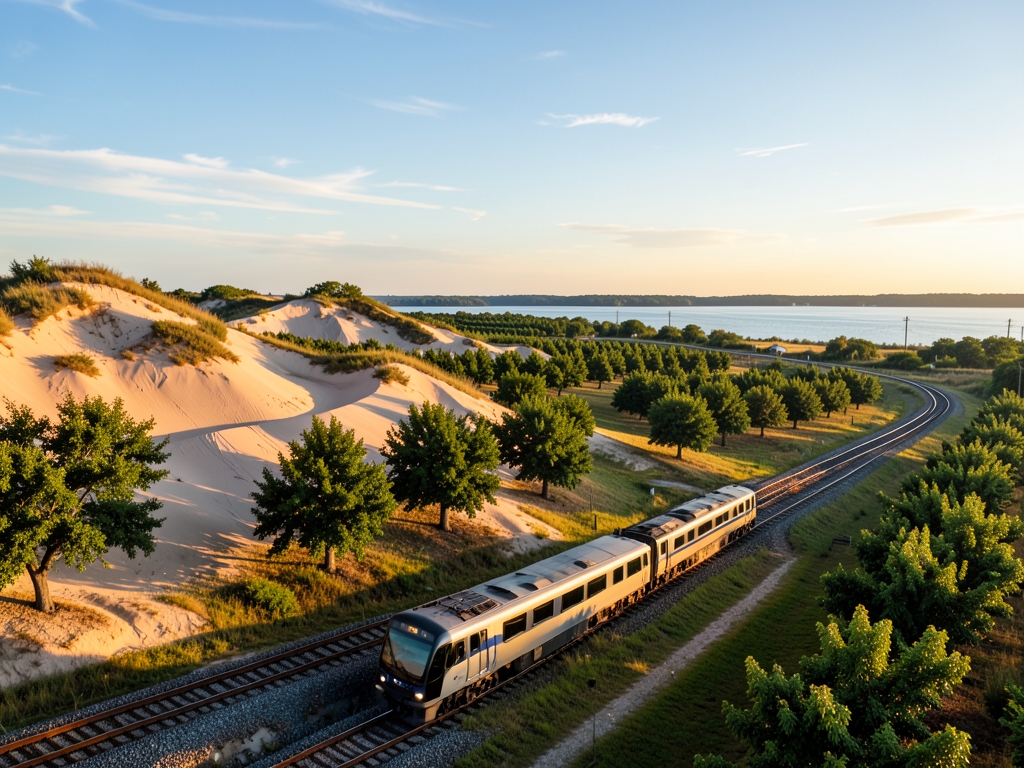 Golden afternoon over southwest Michigan lakeside dunes orchards