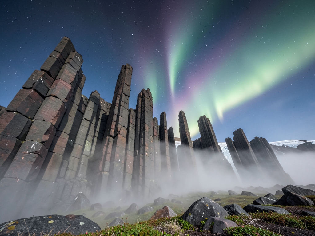 Vast Icelandic glacial landscape with jagged basalt columns