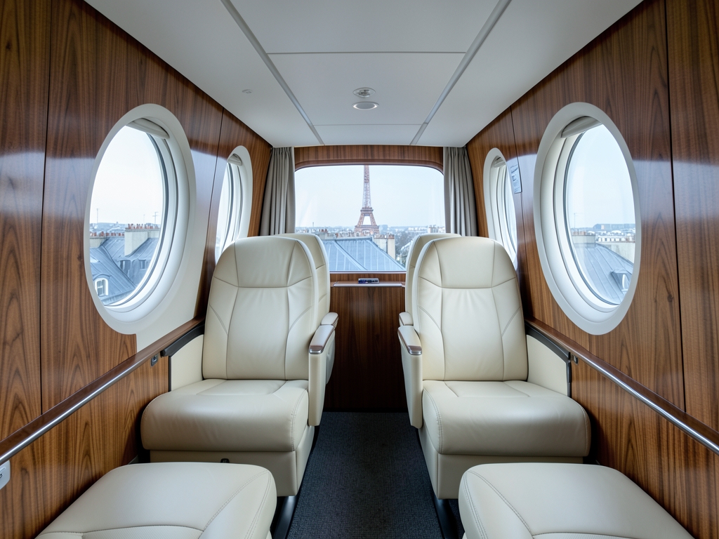 sleek business class cabin interior seen from aisle