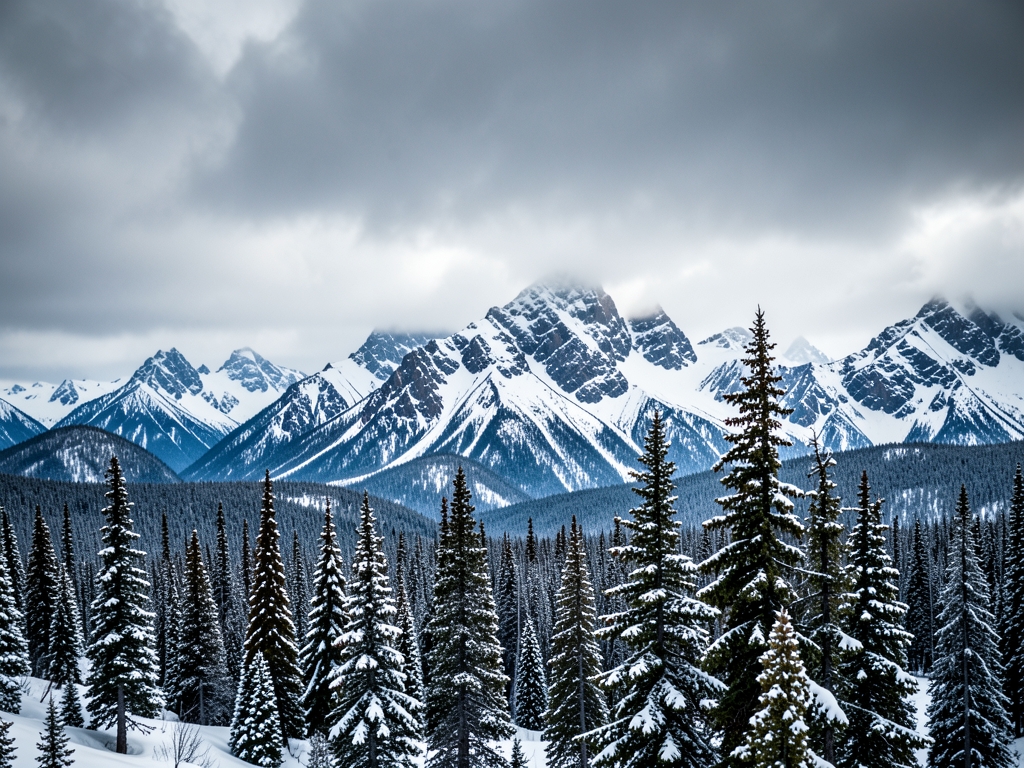 Vast Alaskan wilderness stretches beneath heavy snow clouds