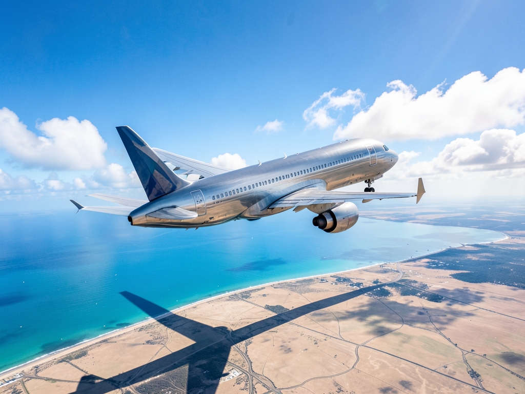 Aerial view commercial banking over coastal landscape where