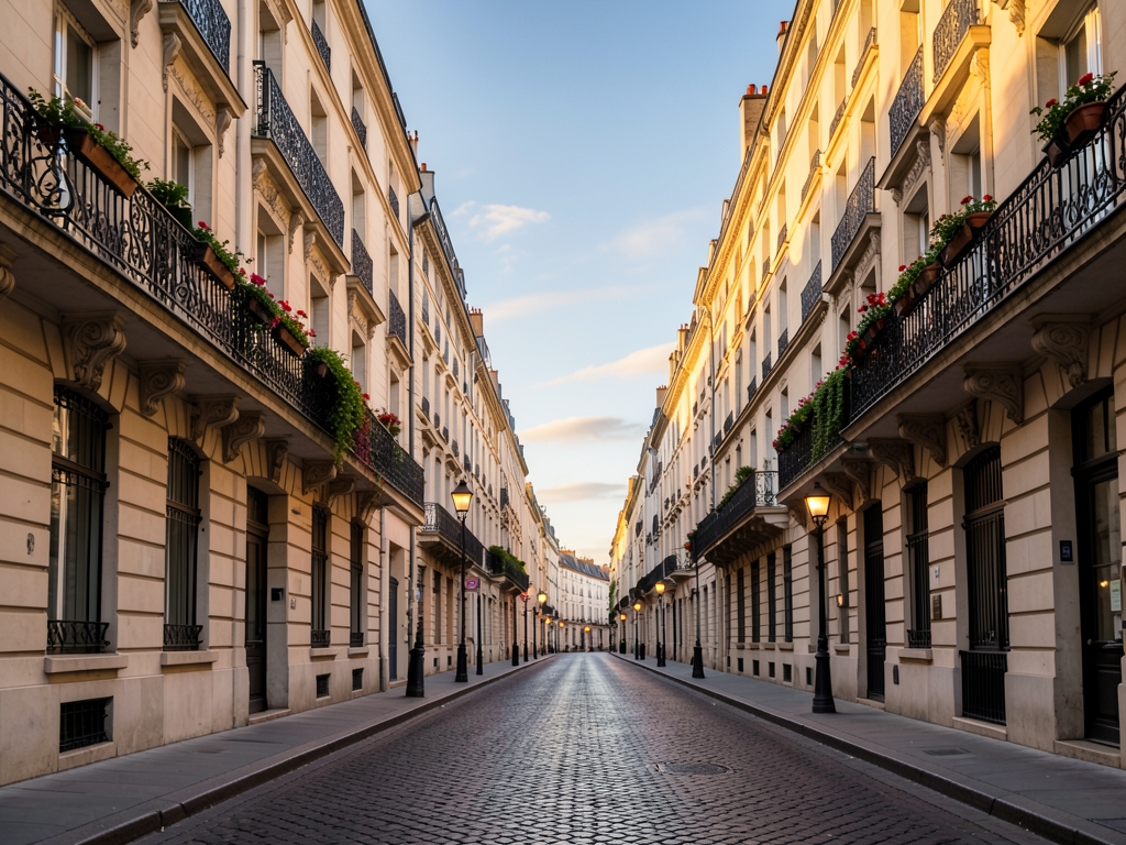 quiet Paris avenue lined with pale stone façades