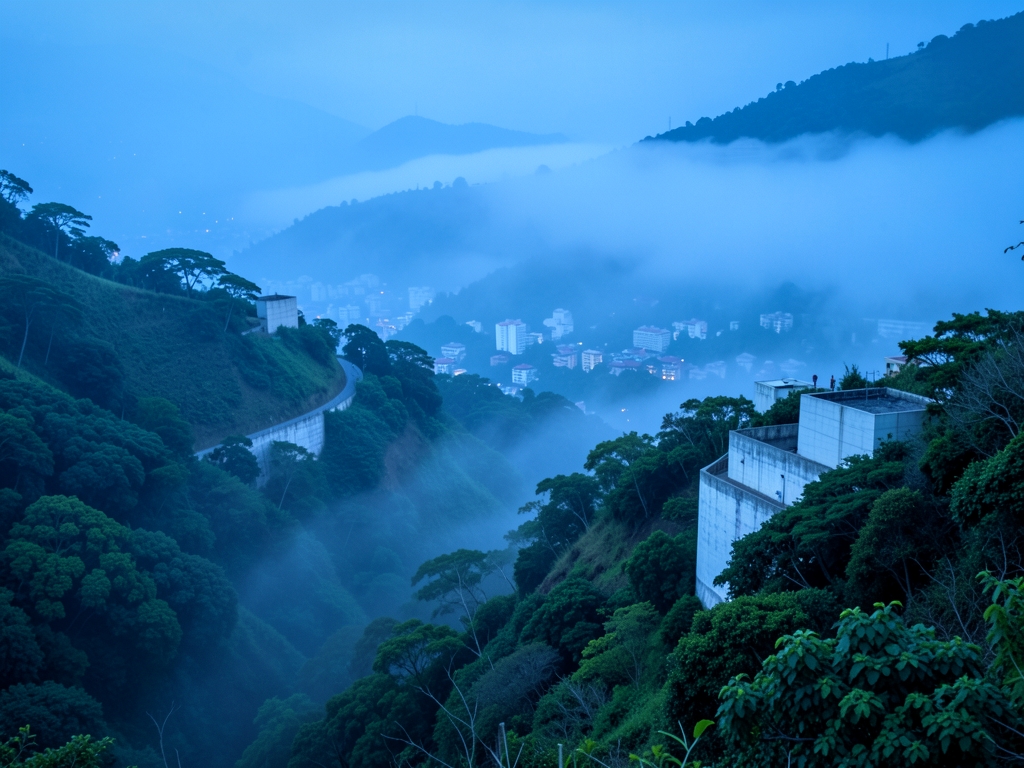 misty blue hour over rolling hills Paulo with