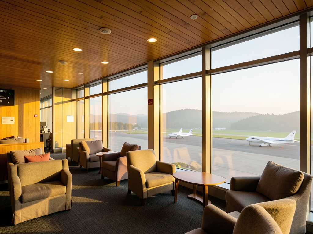 Compact regional airport terminal with timber ceilings cozy