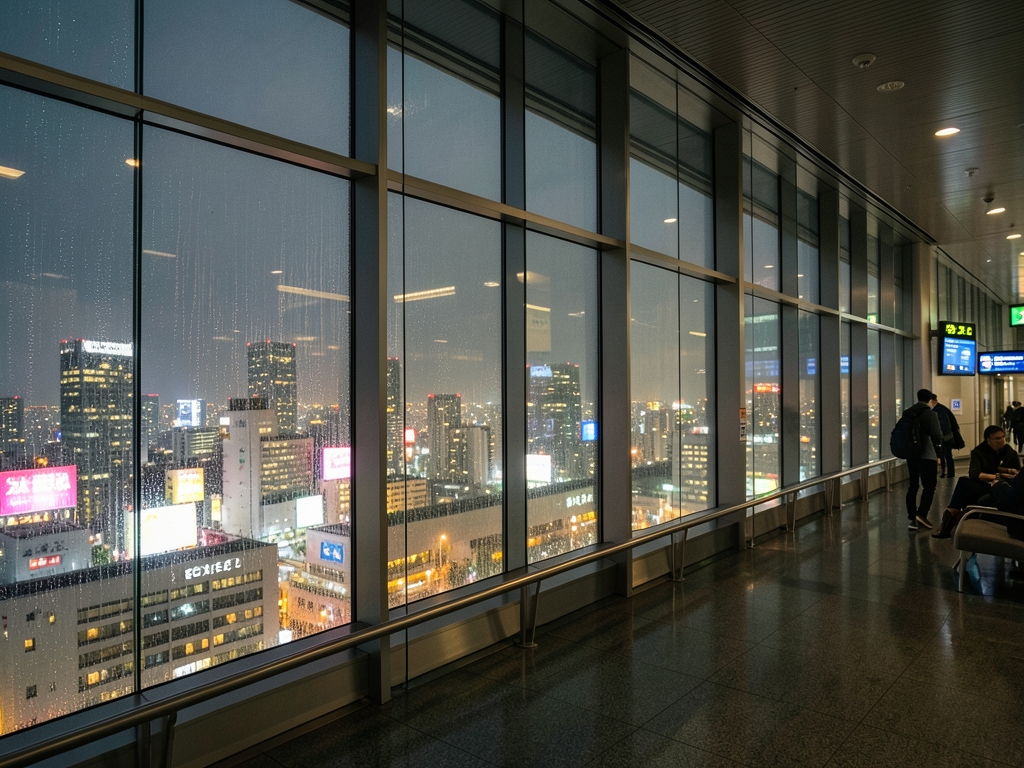 serene Tokyo skyline night seen from airport terminal