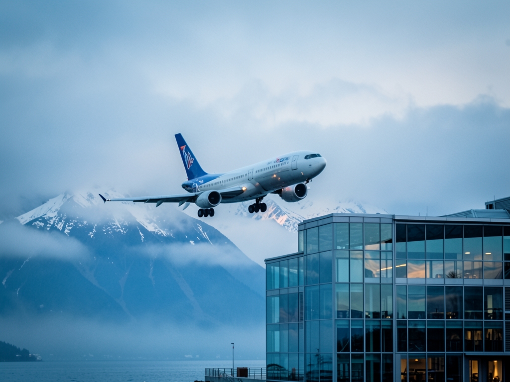 misty morning over Puget Sound with snow capped peaks