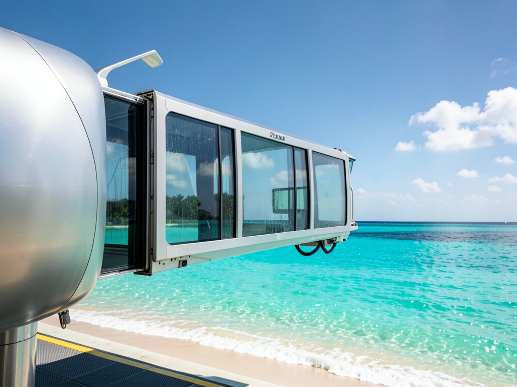 business class bridge overlooking turquoise Caribbean bay with brushed