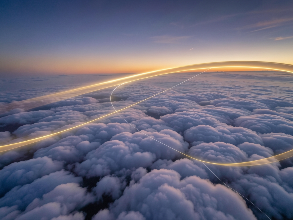 Aerial view vast cloud twilight where luminous gold