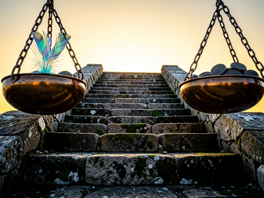 Steep stone staircase rising toward bright horizon flanked
