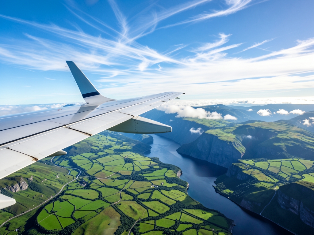 Sleek aircraft wing slicing through wispy cirrus clouds