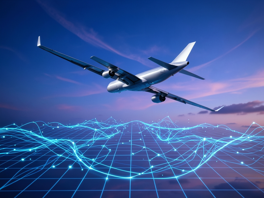 Abstract journey motif silver aircraft silhouettes gliding over