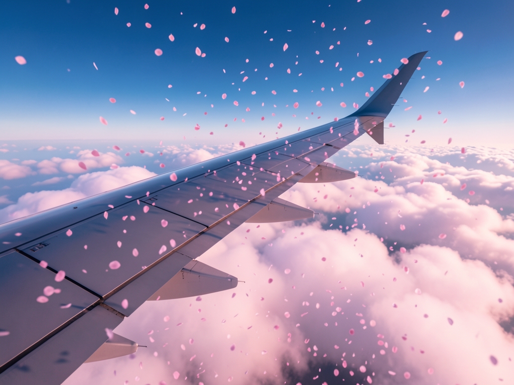 Aerial view modern aircraft wing slicing through soft