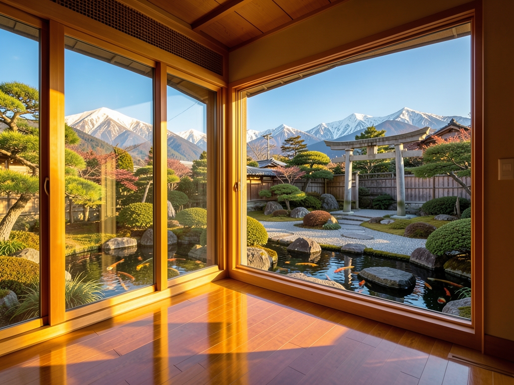 Warm golden light streaming through curved glass windows