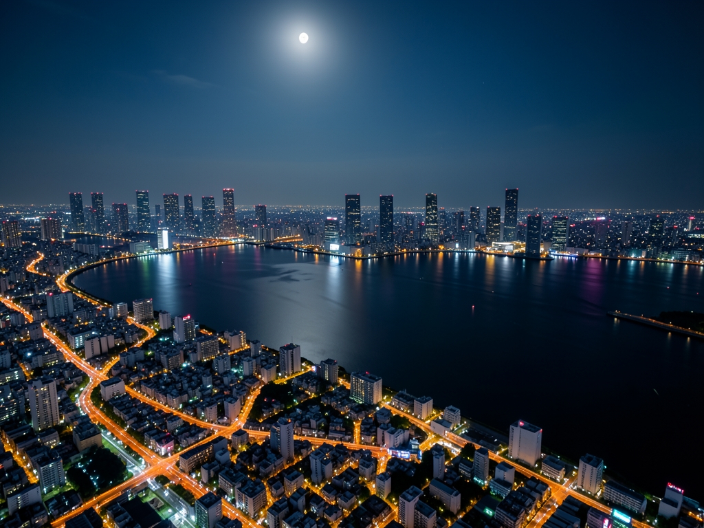 serene nighttime aerial view Tokyo s sprawling cityscape with