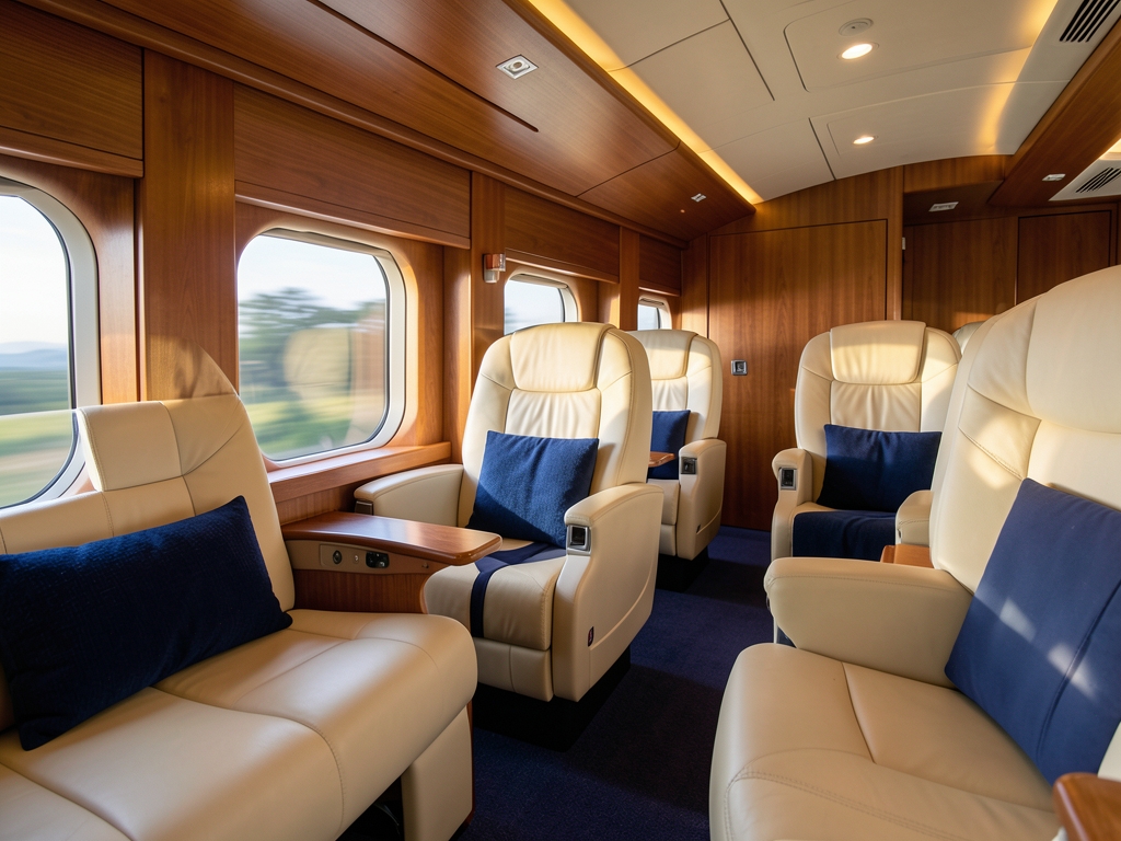 serene business class cabin inspired Japanese craftsmanship with warm