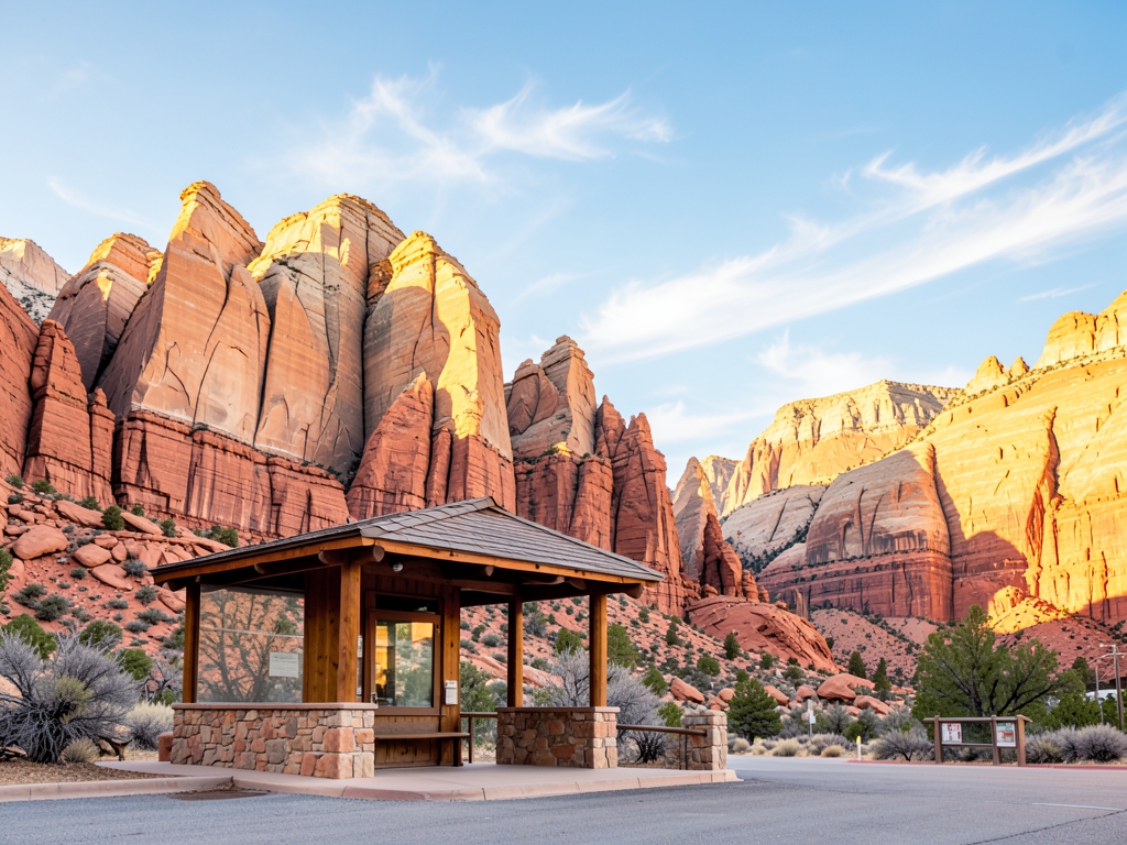 quiet shuttle stop near Arches National Park with