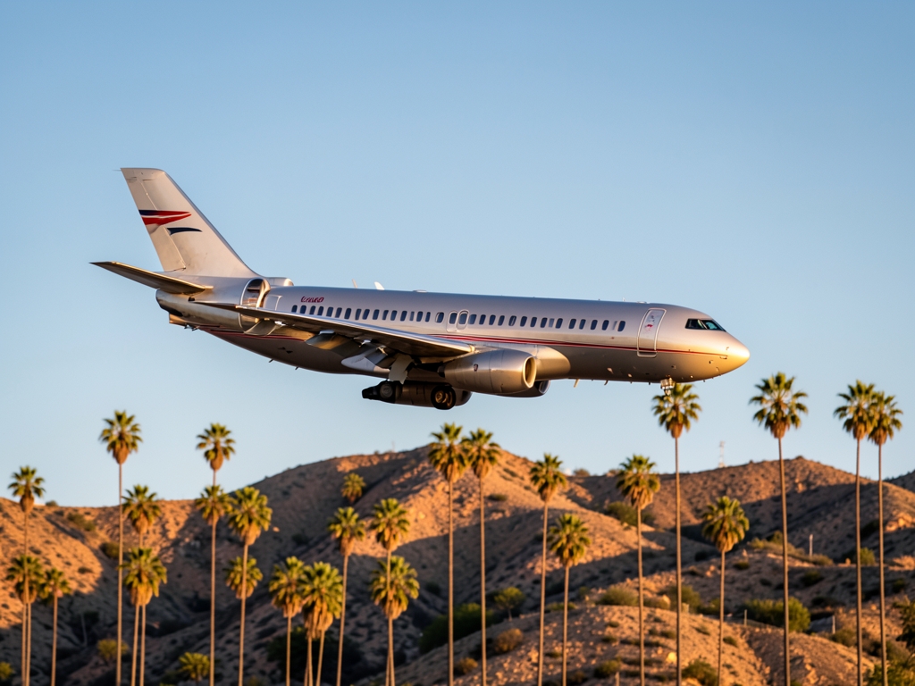 crossing clear desert light toward palm lined Angeles hills