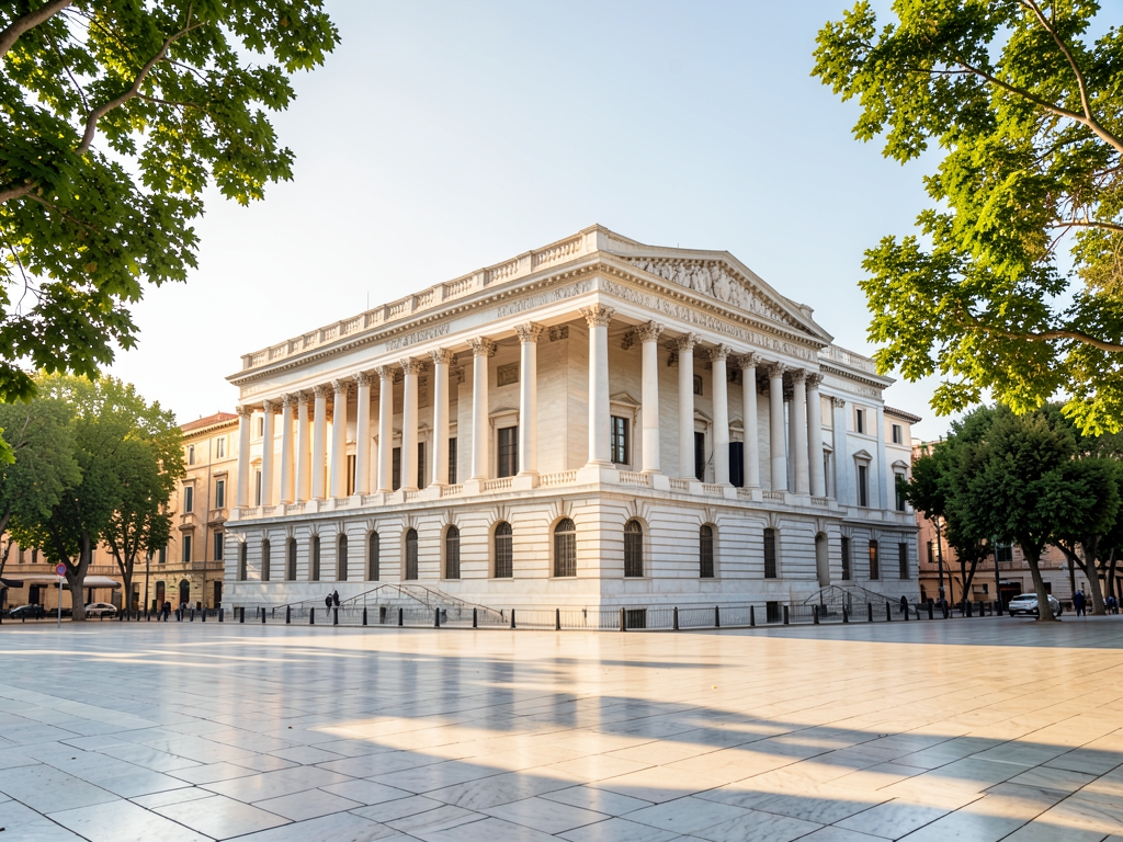 Syntagma Square with neoclassical parliament architecture pale marble