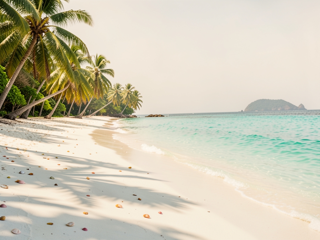 sunlit tropical coastline with turquoise water lush green
