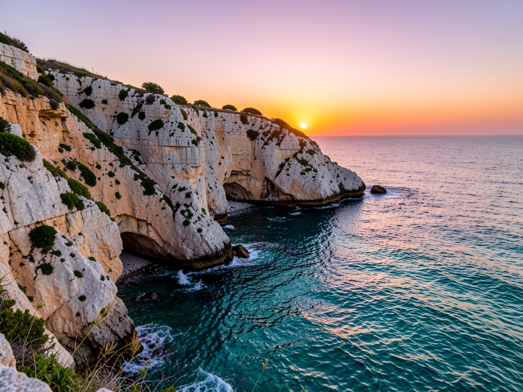 Ibiza rocky coastline dusk turquoise water limestone cliffs