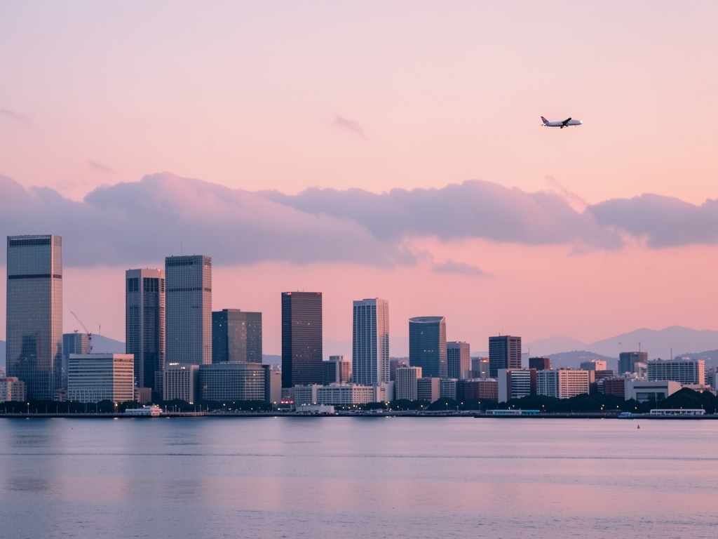 Tokyo skyline dawn with clouds glass towers soft