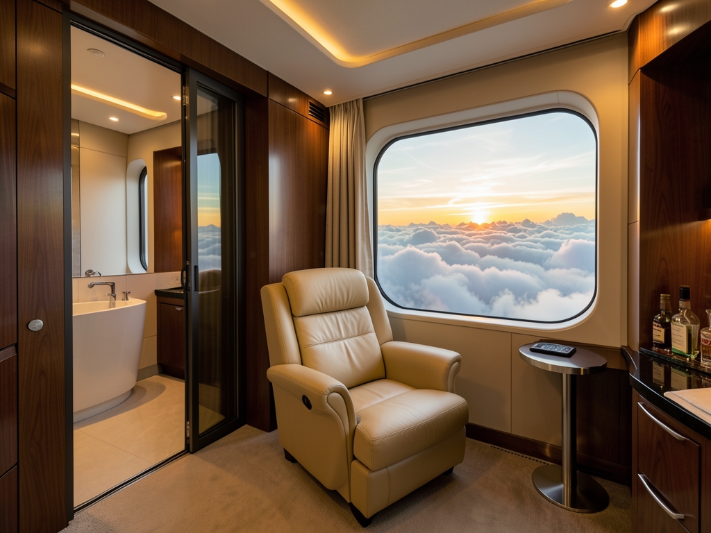 Inside private business class suite with sliding door soft