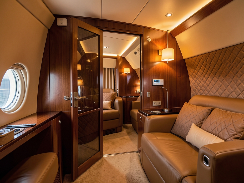 Enclosed aircraft business suite with sliding door soft