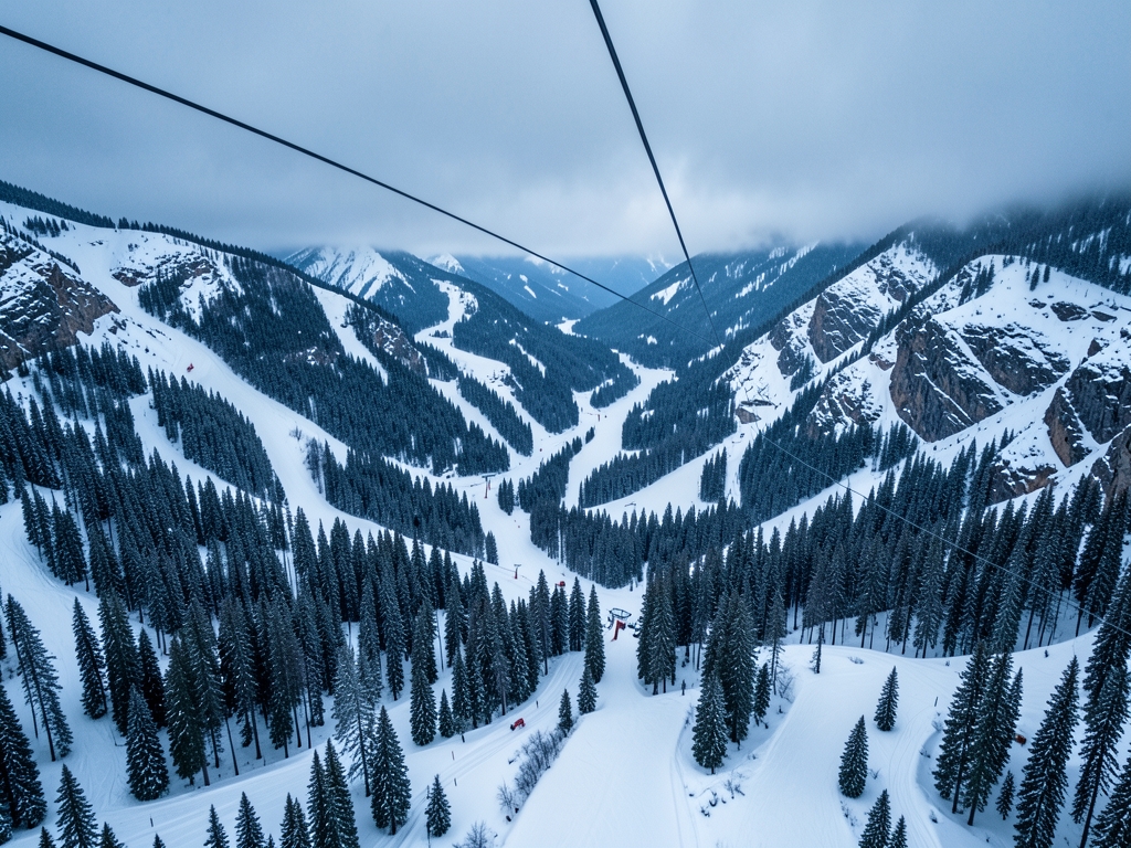 Aerial view vast western resort valley under thick