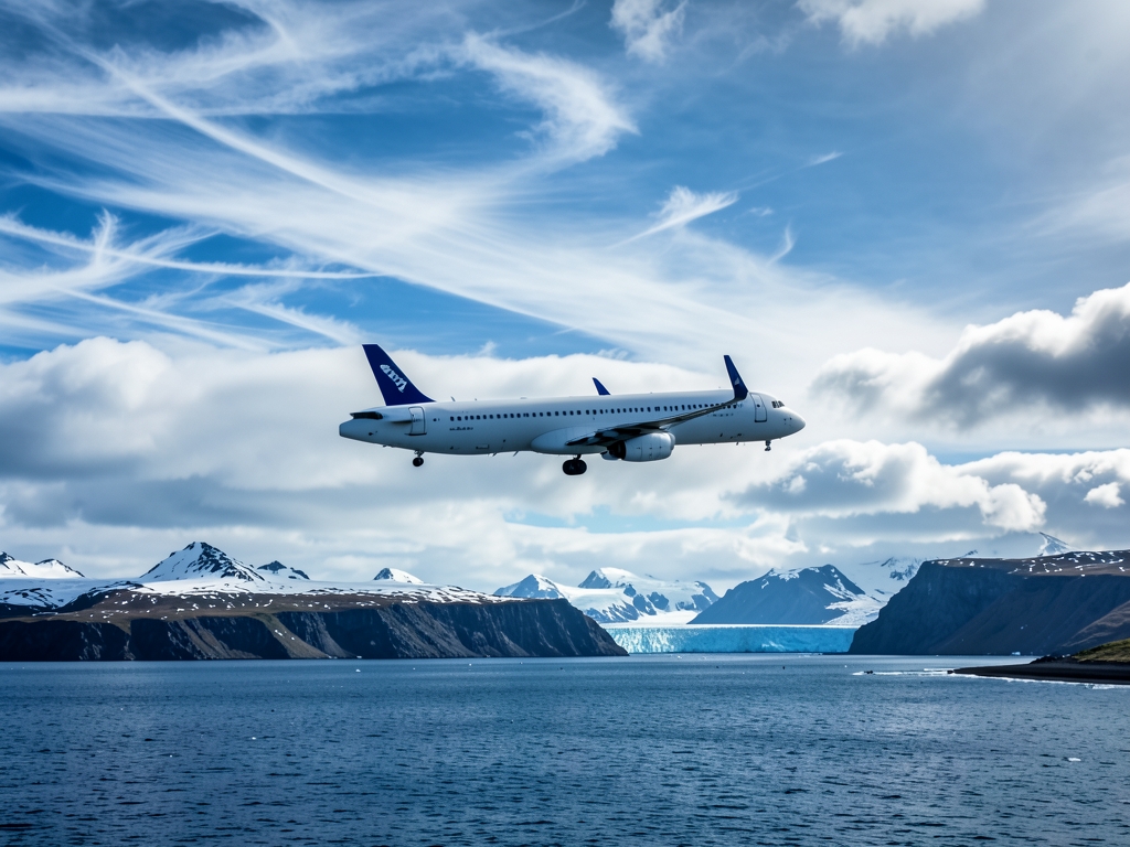 narrow body crossing North Atlantic beneath shifting clouds Icelandic