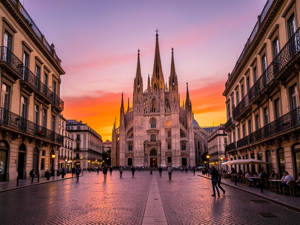 Sunset hues paint above Madrid s ornate cathedral spires