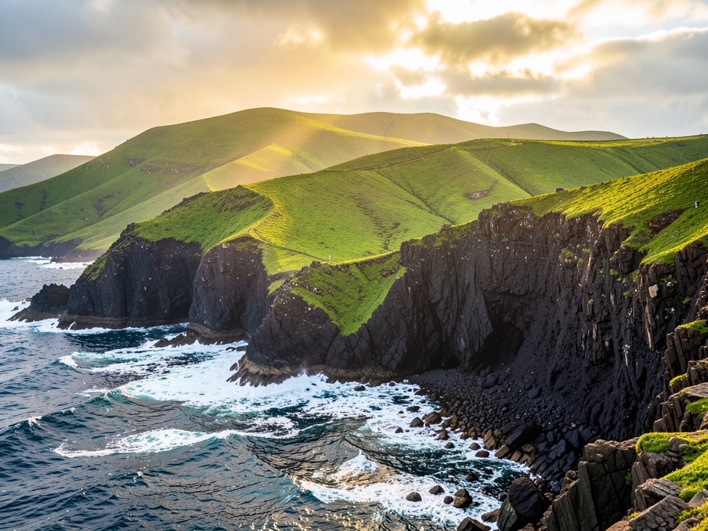 Miguel s volcanic coastline September emerald hills dark basalt