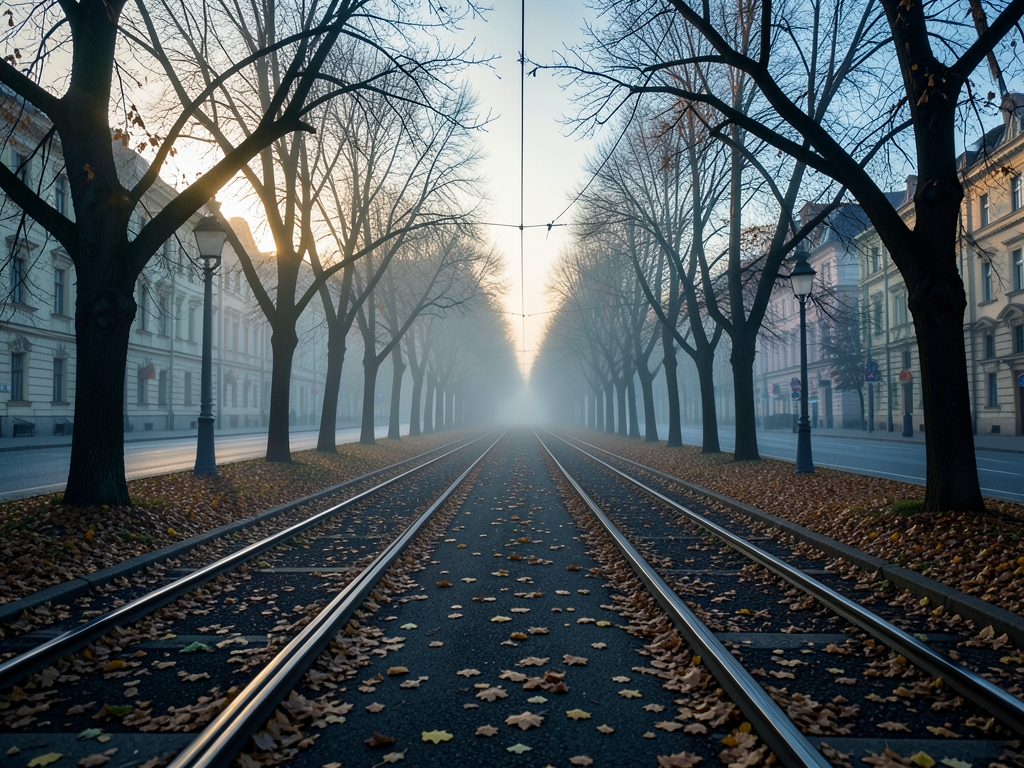 long empty tram line stretching along Andrássy Avenue