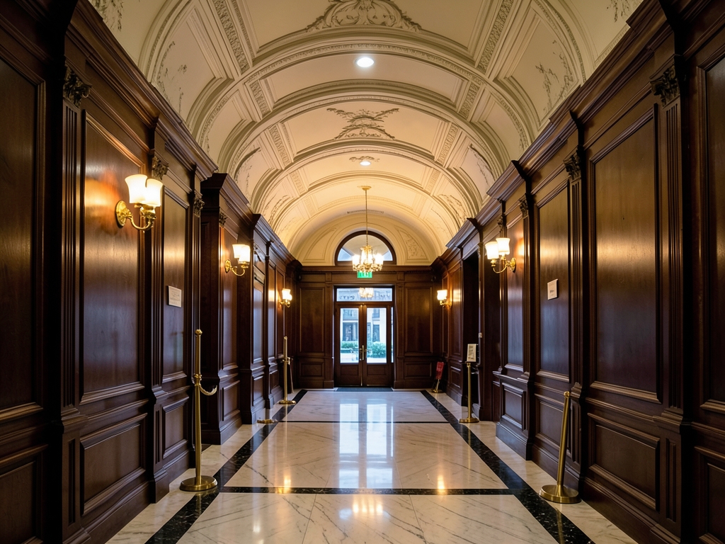 elegant Paris venue lobby framed dark wood brass