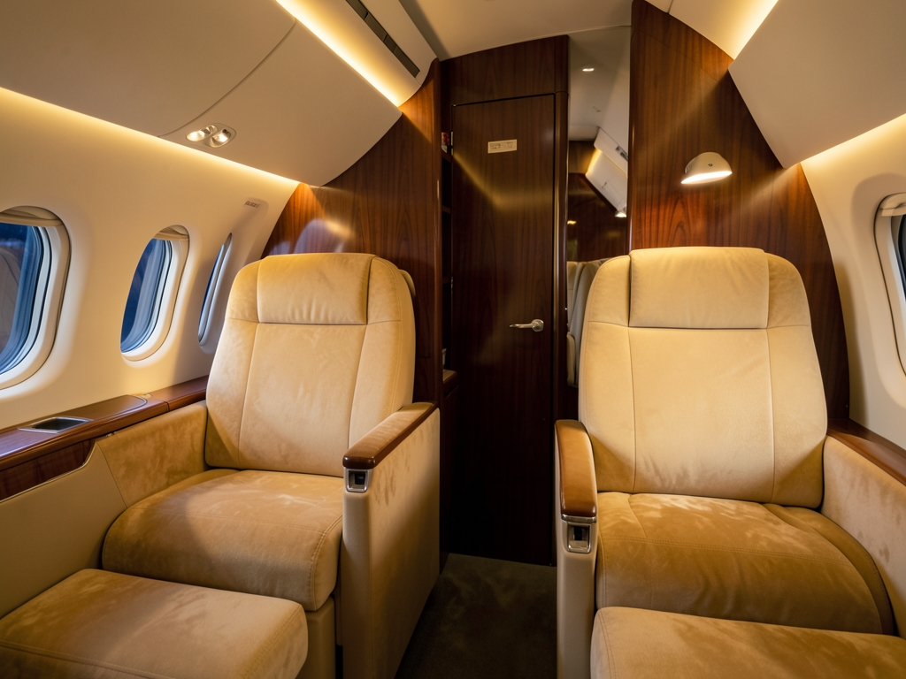 Long haul aircraft cabin inspired quiet first class journey champagne gold