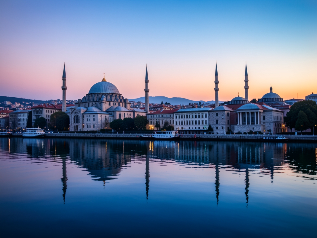 Istanbul city skyline with stone domes slender minarets