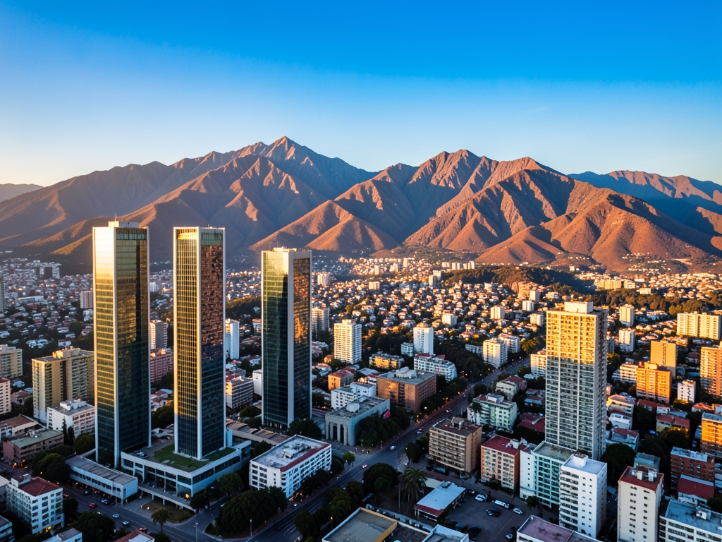 Aerial view Santiago city valley golden hour with