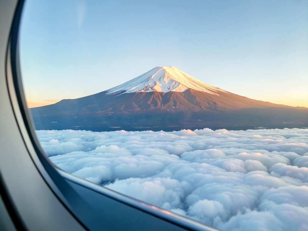 Mount Fuji rising above clouds sunrise seen from