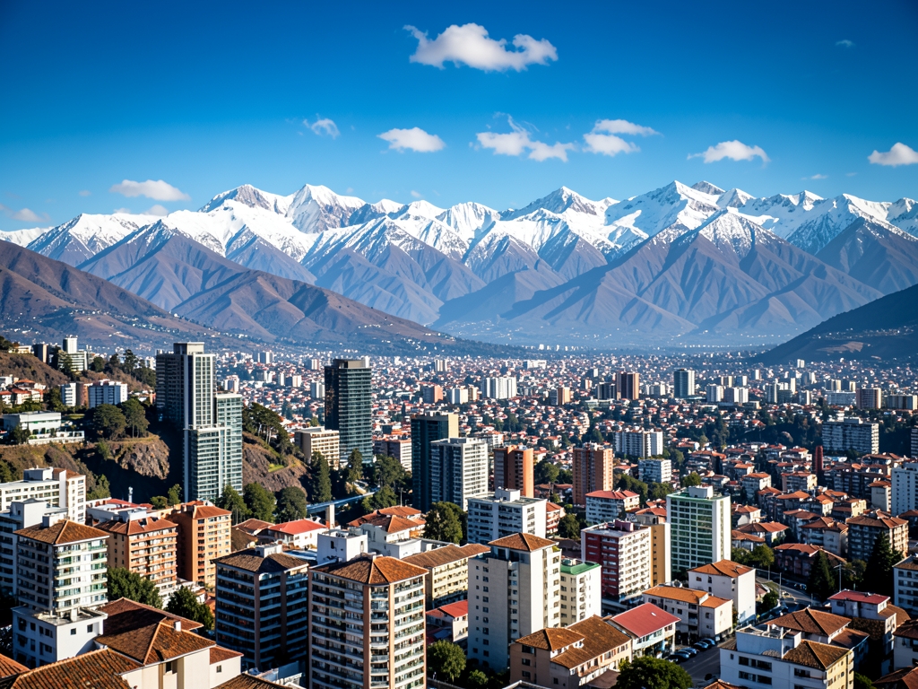 Panoramic view Santiago valley with modern towers tiled