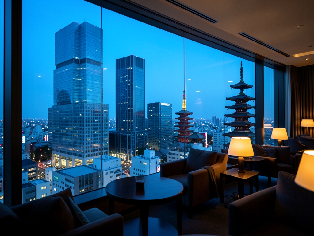 Tokyo skyline blue hour seen from high hotel