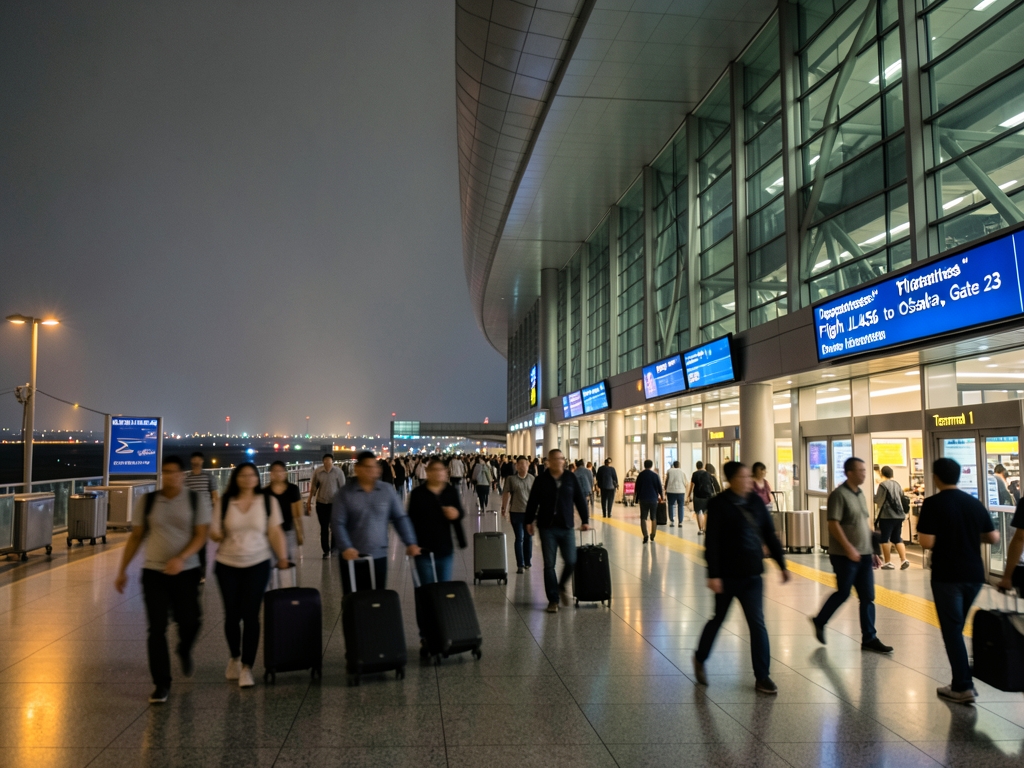 Tokyo Haneda airport terminal night with sleek glass