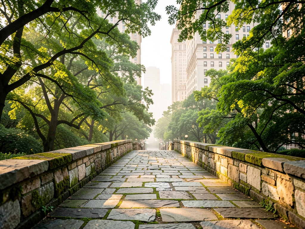 stone promenade leading toward Upper East Side hotel