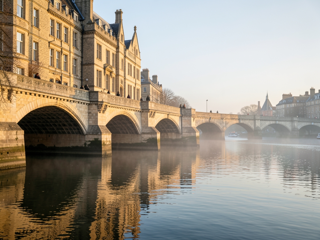 Thames riverside London crisp clear winter morning with