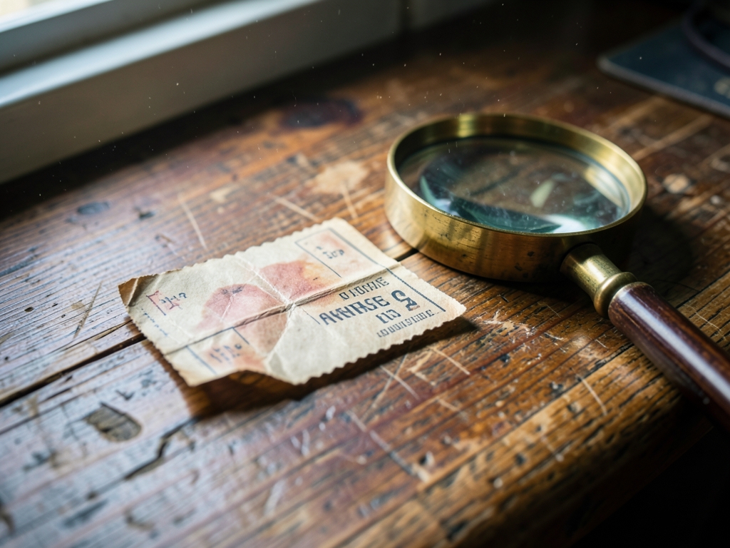 Twisted vintage paper ticket resting weathered wooden desk
