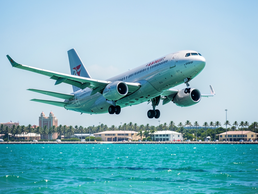 aircraft gliding above turquoise waters near Miami s coastline
