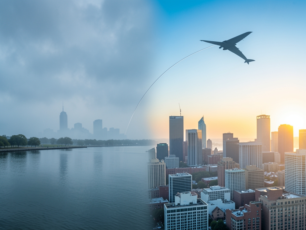 split composition showing cloudy Chicago lakefront scene side