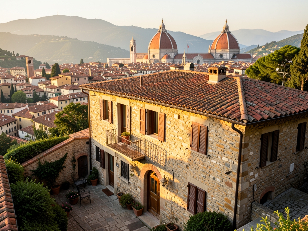 Tuscan hillside villa overlooking Florence s terracotta rooftops historic