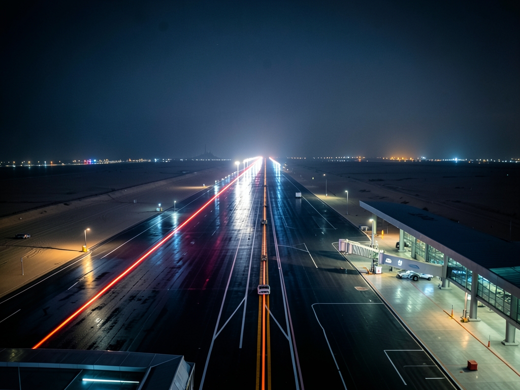 Night departure from Dubai s sleek airport terminal roof