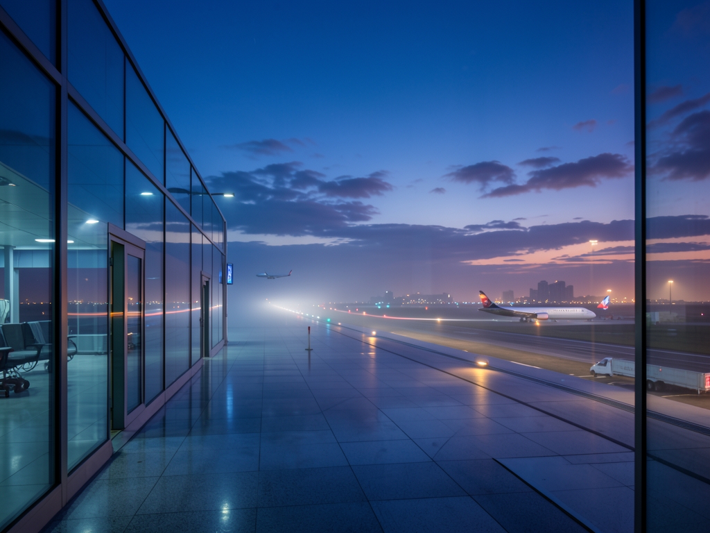twilight airport journey between Angeles Europe framed sleek