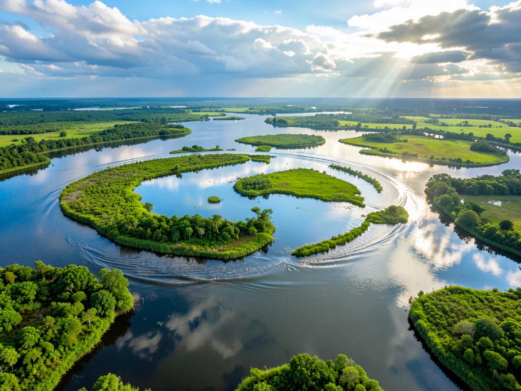 Aerial wetlands after passing storm circular wake crossing