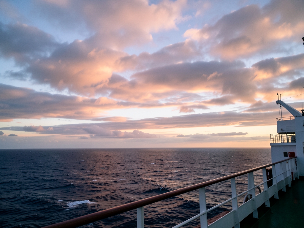 twilight panorama over North Atlantic where rolling cloud